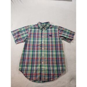 Chaps Shirt Boys Size L‎ 10-12 Multi Color Plaid Short Sleeve Button Front
